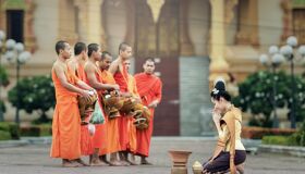 Buddhist Monks on the streets, Thailand